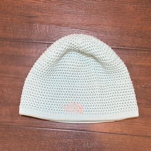 The North Face Kids Mint Green Knit Beanie with Pink Logo